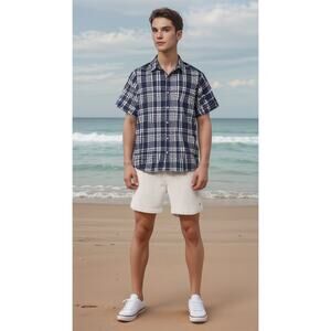 Quicksilver Men's Short Sleeve Button Down Shirt Blue Plaid Size Large